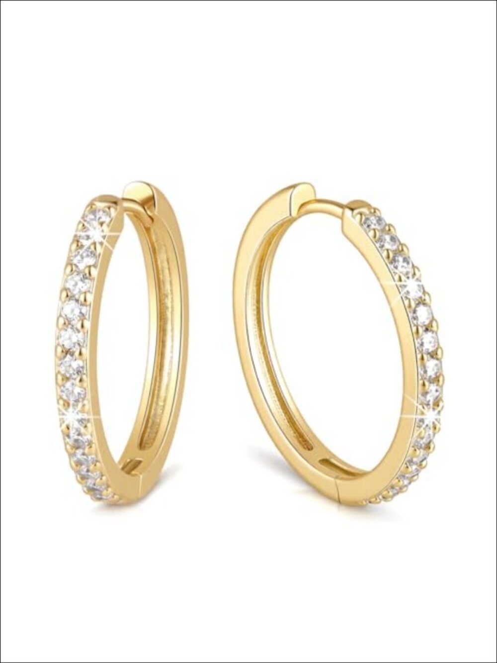 14K Gold Plated Hoop Earrings Pavé Cubic Zirconia Women